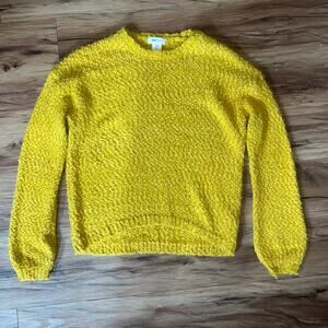 Yes Lola Yellow Boucle Knit Crew Neck Sweater Cozy Textured Pullover Size Small
